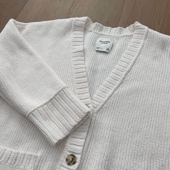 Abercrombie & Fitch Sweater Women Medium Cardigan Ivory Cream Knit Chenille - Picture 3 of 12